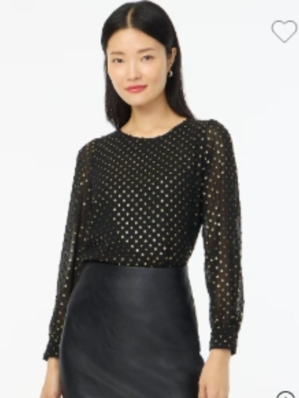 NWOT J.Crew Gold Shimmer Clip-Dot Top Black Long Sleeve in Size L - Picture 2 of 14